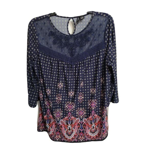 New Directions 3/4 Sleeve Tunic Embroidered Plus Size Top - Size 1X - Navy Multi - Picture 1 of 9